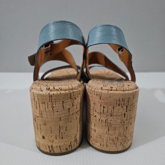 NEW Kork Ease Tish Sandal Womens 10 Turquoise Guinea Leather Cork Platform Heel - Picture 9 of 13